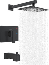 Matte Black 10" Rainfall Tub Shower Faucet Set with Valve