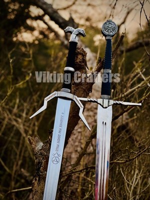 Pair of Witcher 3 Wild Hunt Geralt Arondight's Black Wolf & Feline Viking Swords