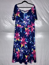 Women  s XXXL Navy Floral Wide-Leg Jumpsuit Short Sleeve Stretch Altered Neckline