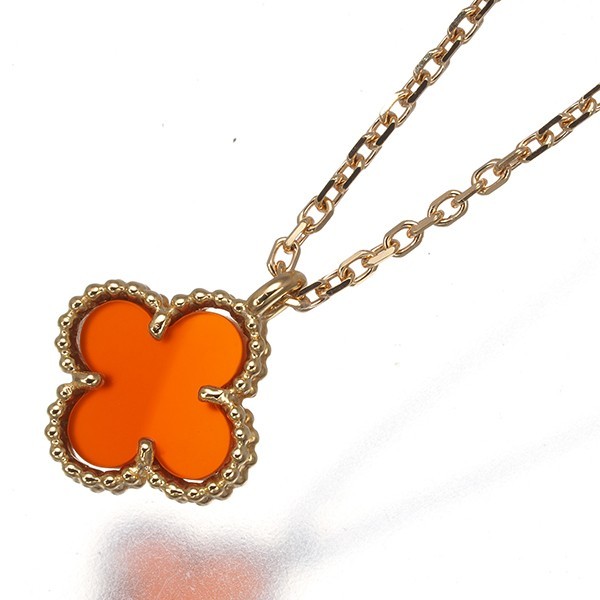 Auth Van Cleef & Arpels Necklace Carnelian Sweet Alhambra 18K 750 Rose Gold