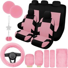 17 Car Seat Cover Full Set for Women, Universal Car Seat Cover Plush Steerin