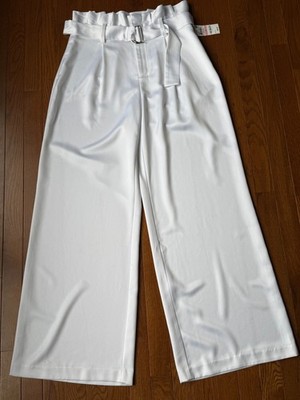 Bar III Satin Belted Paperbag-Waist Wide-Leg Pants Bright White Size 10