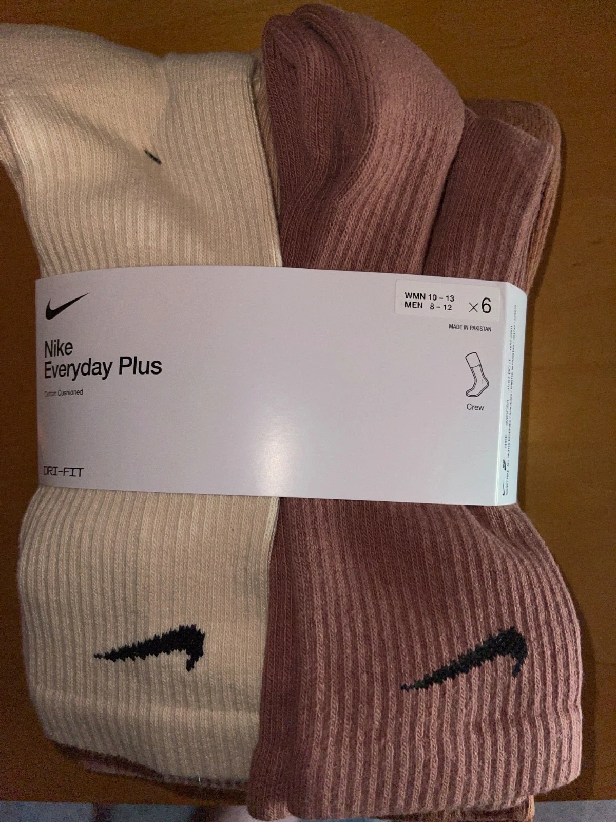 Nike Everyday Plus Cushion Crew Socks 6-Pack Large Men Size 8-12 Brown Multi
