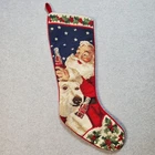 Vintage Needlepoint Handmade Christmas Stocking Santa Polar Bear with Coca Cola