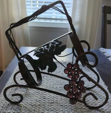 Vintage Iron Wine Bottle Caddy Holder Metal Twisted Grape Vines With Handle