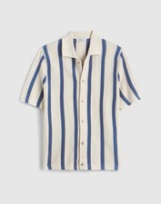 Madewell Button-Up Sweater Polo in Everyday Cotton Sand Stripe Size M 128 NZ233