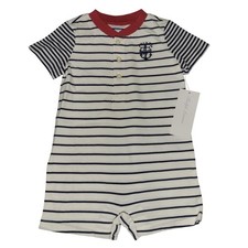 Ralph Lauren Romper Baby Boys 3-6M Blue Stripe Nautical Anchor Jersey One Piece