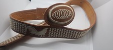 YAC Western Embroidered Adjustable Belt Buckle Brown Beige Snake Rooster