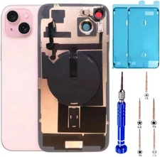 15 Plus Back Glass Replacement Kit with Plate Flex Cable and All Parts Pink 6.7