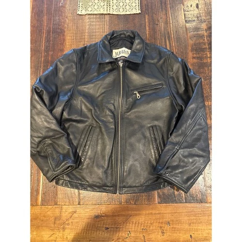 M. Julian Wilsons Leather Jacket Mens Small Black Full Zip Collared Biker Coat - product listing photo