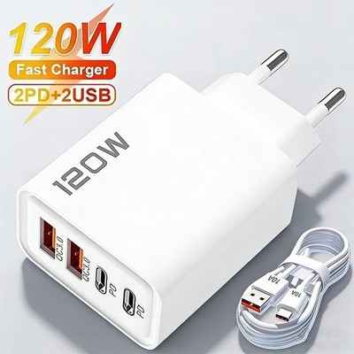 120W 4-Port USB C Fast Wall Charger Block For All Cell Phone iPad lot