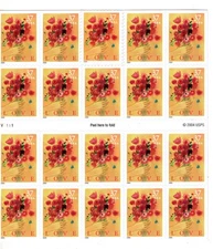 US Stamp Scott #3898a, 37c, Hand & Flower Bouquet, Unfolded Pane of 20 SCV$15.00