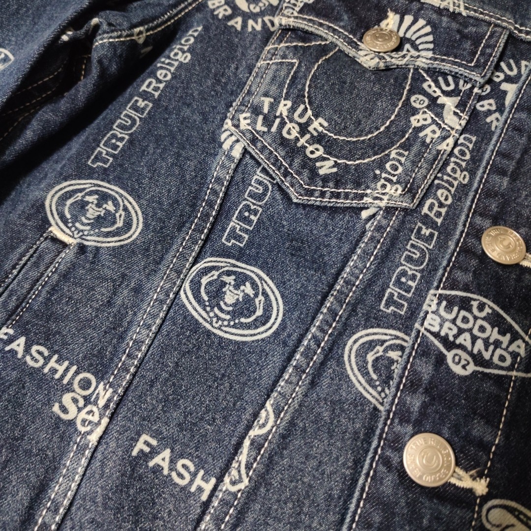 True Religion Women's M Denim Jacket AOP Logo Medium Rustic Barn Wash MSRP $179 thumbnail 2