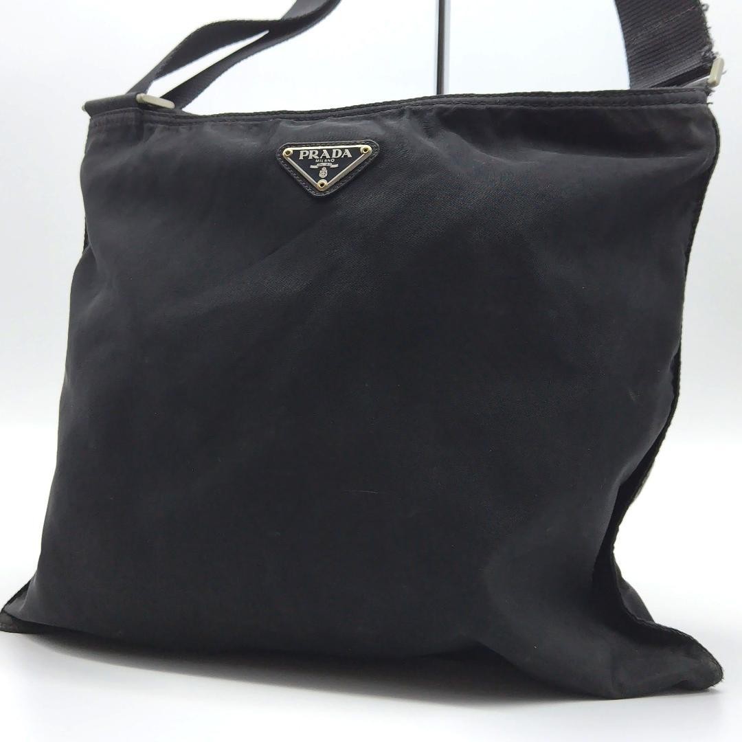 Prada Black Nylon Shoulder Bag with Triangle Logo Unisex Crossbody Pre-Owned