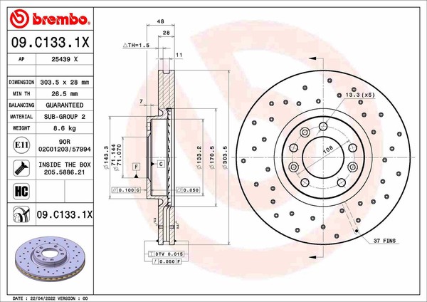 Brembo 2X Bremsscheiben Ø 3035 Gelocht/Innenbel. FüR Peugeot 5008 II 308 SW-image