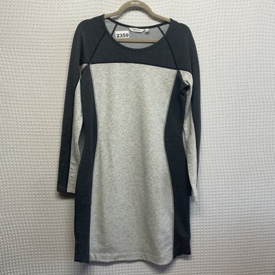NEW ATHLETA Medium Omega Dress Color Block Tencel Grey White Bodycon Long Sleeve