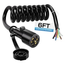6FT 7 Pin Coiled Trailer Plug, Heavy Duty Trailer Wiring Harness 7 Way