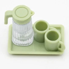 Dollhouse Miniatures 1:12 Scale Plastic Water Pitcher with Cups and Tray #ART429