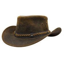 Australian Leather Cowboy Hat Bush Aussie Style Summer Western Outback Tan Co...