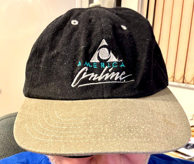 Classic America Online AOL On The Move Hat Cap Strap Back Black and Gray Suede