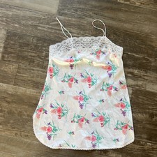 VTG DEENA Ivory Silky Floral Appliqu  Nightgown Chemise Lingerie Lace Sz Medium