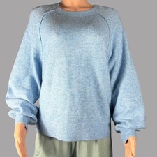 Vince Camuto Womens Light Blue Heathered Crew Neck Balloon Sleeve Sweater Size M