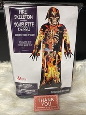 Fire Skeleton Costume 2 Pc Hooded Robe  Mask Halloween Child Kid Large 10-12