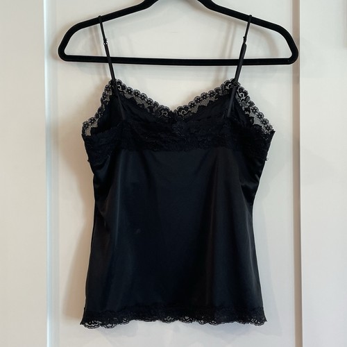 VTG Y2k Babydoll Camisole Satin Quiet Luxury Coquette Dainty Fairy Lace Black M - Picture 2 of 7