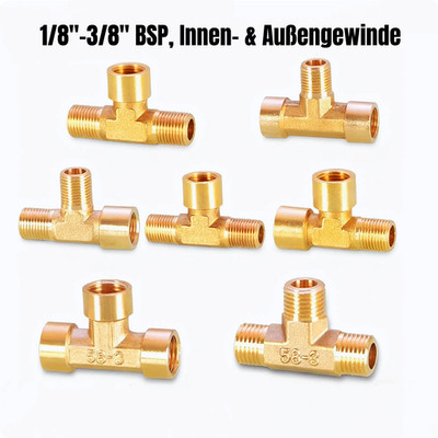 Messing Rohrverschraubung T-Stück, BSP 1/8'' 1/4'' 3/8'', Adapter für Rohrleitungen