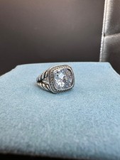 David.Yurman 925 Sterling Silver 14mm White Topaz  Diamond Ring Sz 7