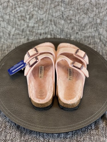 Birkenstock Arizona Shearling Sandal Size 38 Women's Desert Dust Light Rose - Picture 5 of 8