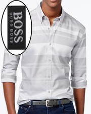 NWT Hugo Boss Black Label By Hugo Boss Slim Fit Striped Sport Shirt Size L