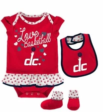 NBA Baby - Little Sweet Bodysuit, Bib & Bootie - Washington Wizards - 0/3 Months