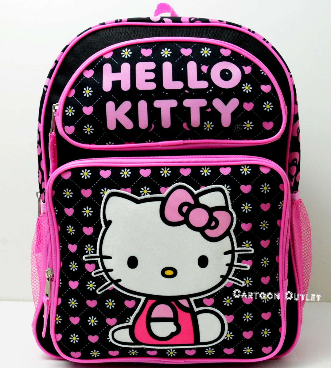 Sanrio Hello Kitty School Backpack 16" Black Canvas Pink GIRLS Large  Bag New