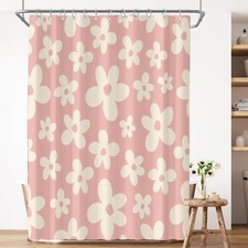 Cute Retro Pink Floral Shower Curtain for Bathroom 72W 72H Inch Abstract Flow...