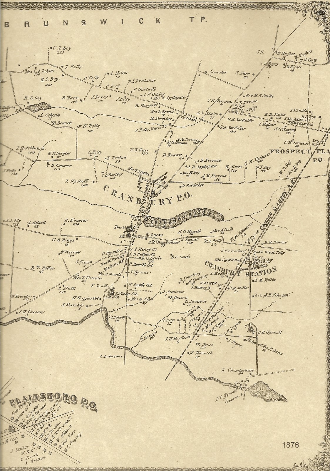 Cranbury Plainsboro Princeton Meadows NJ 1876 Maps with Homeowners