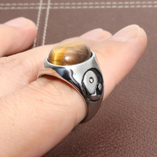 Mens Yin Ying Yang Tiger Eye Stone Ring Men Stainless Steel Size 7-13 - Picture 8 of 11