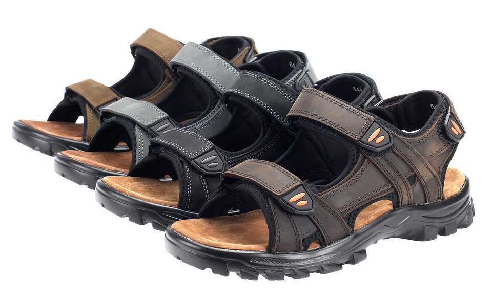 Herren Sandale Outdoorsandalen Leder Trekkingsandalen Sommer Freizeitschuhe 6480 - Bild 2 von 4
