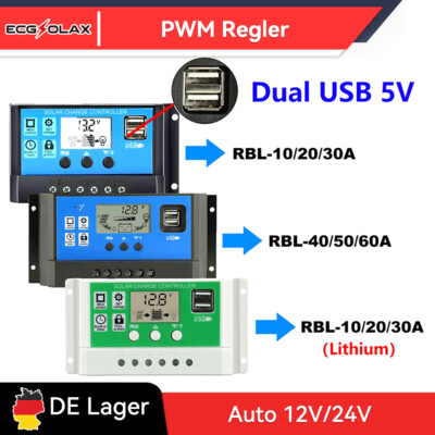 10-60A Solar Laderegler PWM Controller Solar Photovoltaik Laderegler 12/24V Auto