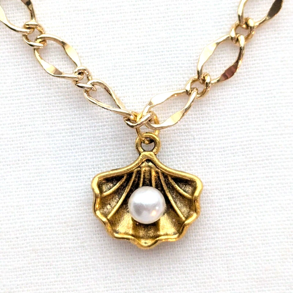 Pulseira Berloque Concha de Vieira Pérola Falsa Delicada Verão Praia Natureza Joias 7" - Imagem 2 de 4