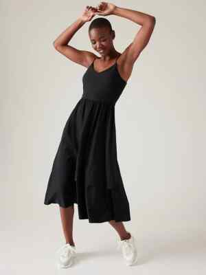 Athleta S SMALL Elation V-neck Hybrid Dress, Black Easy Long