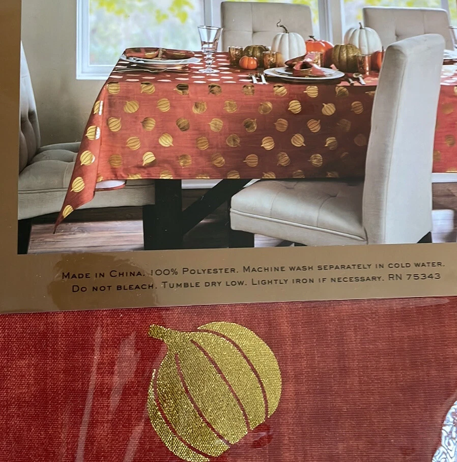 Nicole Miller Tablecloth 60”x 84” & 6 Napkin Set Fall Pumpkin Rust Gold - Image 4 of 4