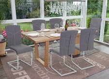 6er-Set Esszimmerstuhl HWC-F36, Freischwinger Küchenstuhl Stoff/Textil, grau