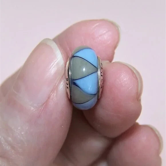 Pandora Sterling Silver Murano Glass Triangle Blue/Grey Charm