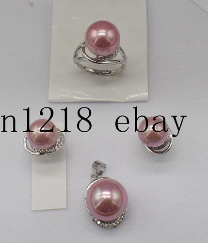 10mm&14mm Black South Sea Shell Pearl Earrings Ring & Necklace Pendant Set - Picture 14 of 29