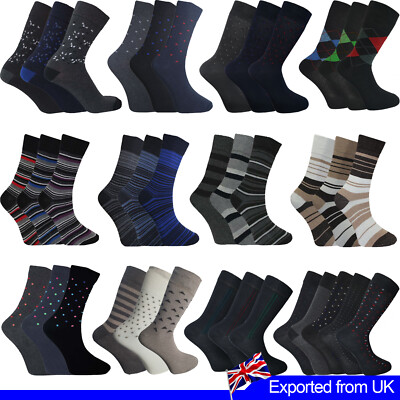 Mens Designer Diabetic Socks Non Elastic Cotton  6 12 Pairs .