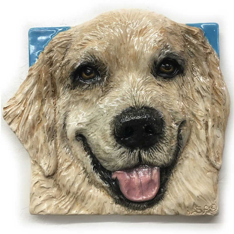 Golden Retriever Dog Ceramic Tile Handmade 3d Pet Portrait Sondra Alexander Art