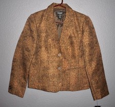 RAFAELLA PETITES MEDALLION JACQUARD BRONZE DOUBLE BUTTON BLAZER 8P NWT