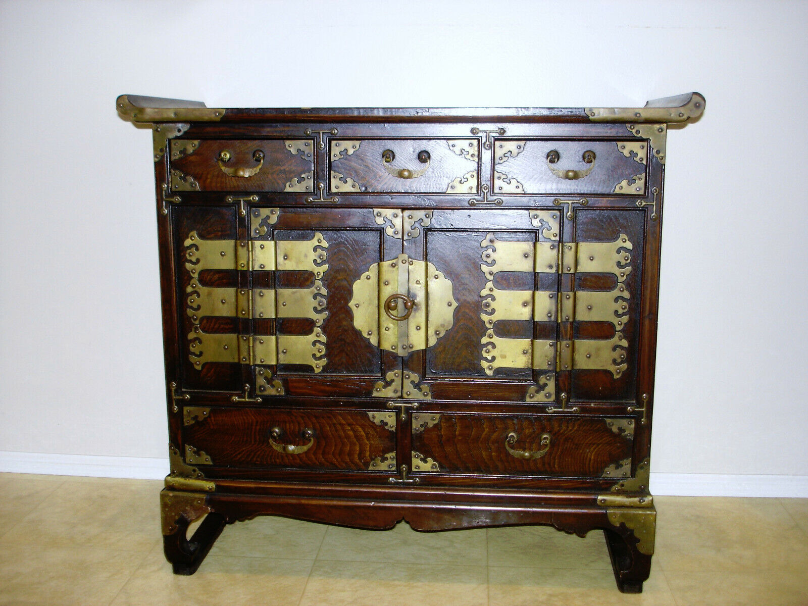 Antique Korean / Wood Chest / Cabinet , 24 " H x 26.5 " W x 11.5 "