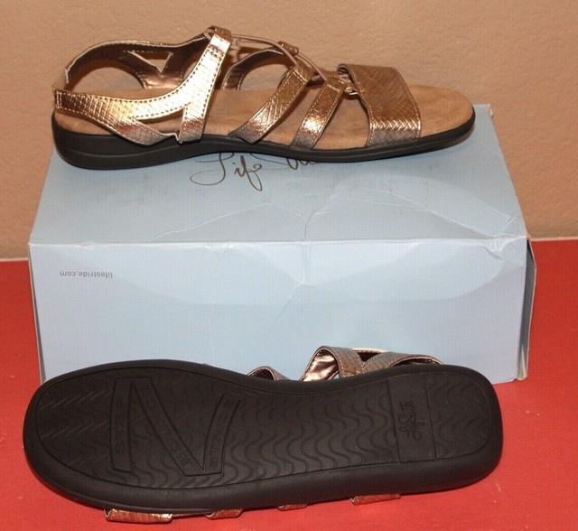 Life Stride Simply Comfort Womenâs ELBE Flat Sandals GOLD METALLIC Size 10 M | eBay